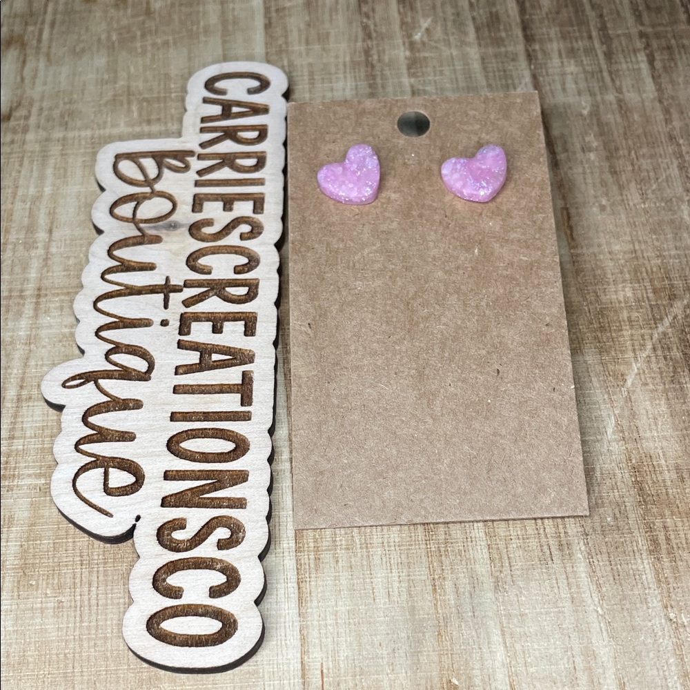 Pink Glitter Heart Stud Earrings